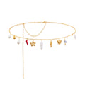 J&D Women's Boho Chic 18K Gold Plated Stainless Steel Waist Chain with ABS Pearls Enamel Ceramic Pendants Beach Vacation Jewelry