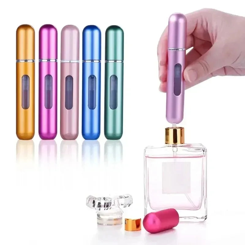 Refillable 5ml/8ml Aluminum Pocket Perfume Atomizer Spray Bottle Essential Oil Custom Color Design Bottom Filling Lotion