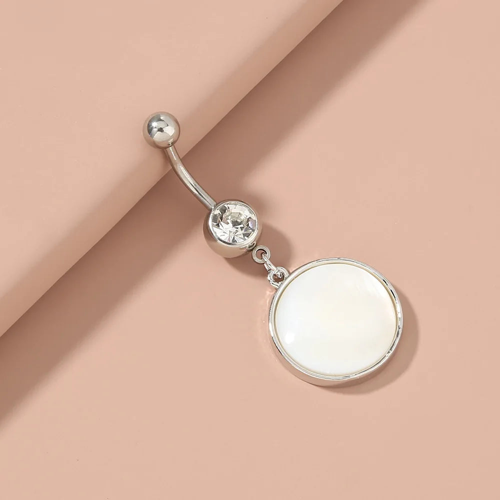 Fashion European Piercing Jewelry Surgical Steel Shell Pendant Navel Ring Stainless Steel Crystal Freshwater Shell Belly Button