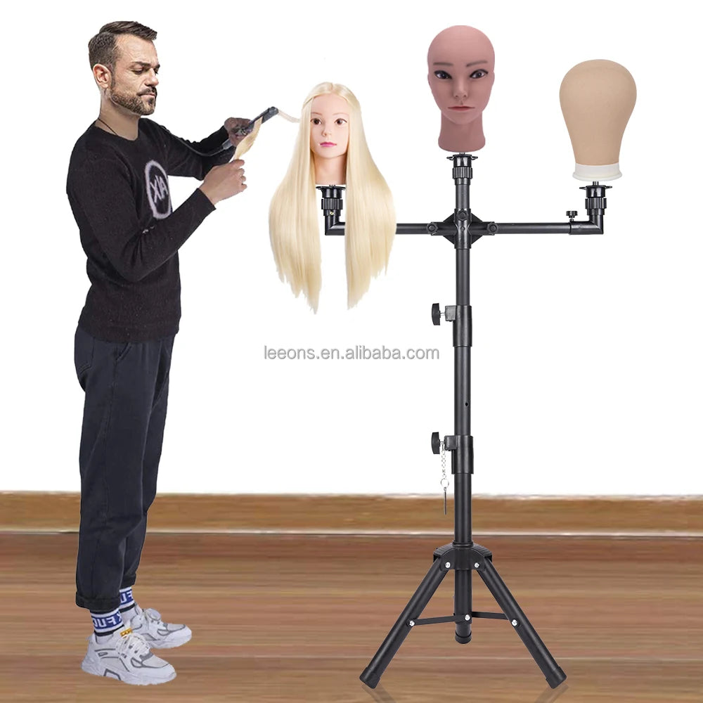 Professional Hair Salon Adjustable Mannequin Training Head Wig Stand Holder Iron Stainless Steel Tripod for Display Hairstyles