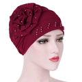 Fashion Flowers Pearl Muslim Turban Solid Color Indian Woman Wrap Head Hijab Caps Ready to Wear Inner Hijabs