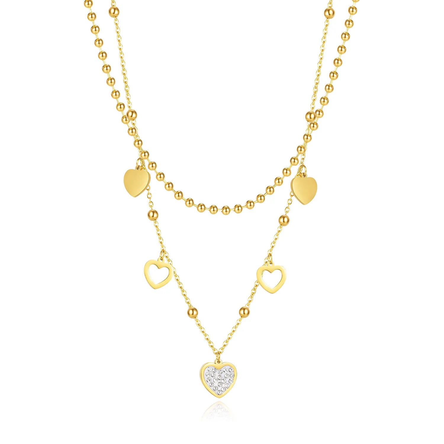 Wholesale Stocks Selling Stainless Steel Necklace Lovely Heart Charms Bracelet for Women Trendy Styles Layer Chains Necklace