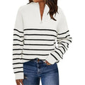 Women's Fall Striped Oversized 2023 Pullovers Sweaters Half Zipper Casual Knit Tops