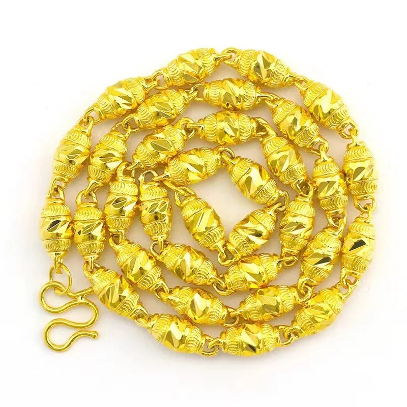 Dubai Gold Plated Solid Carven Design Olive Beads Necklace Domineering Men Alluvial Gold Choker Copper Alloy Jewelry Gift