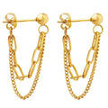 INS Stainless Steel 18K Gold Plated Double Layers Link Chain Earrings Titanium Steel PVD Personalized Paperclip Tassel Earring