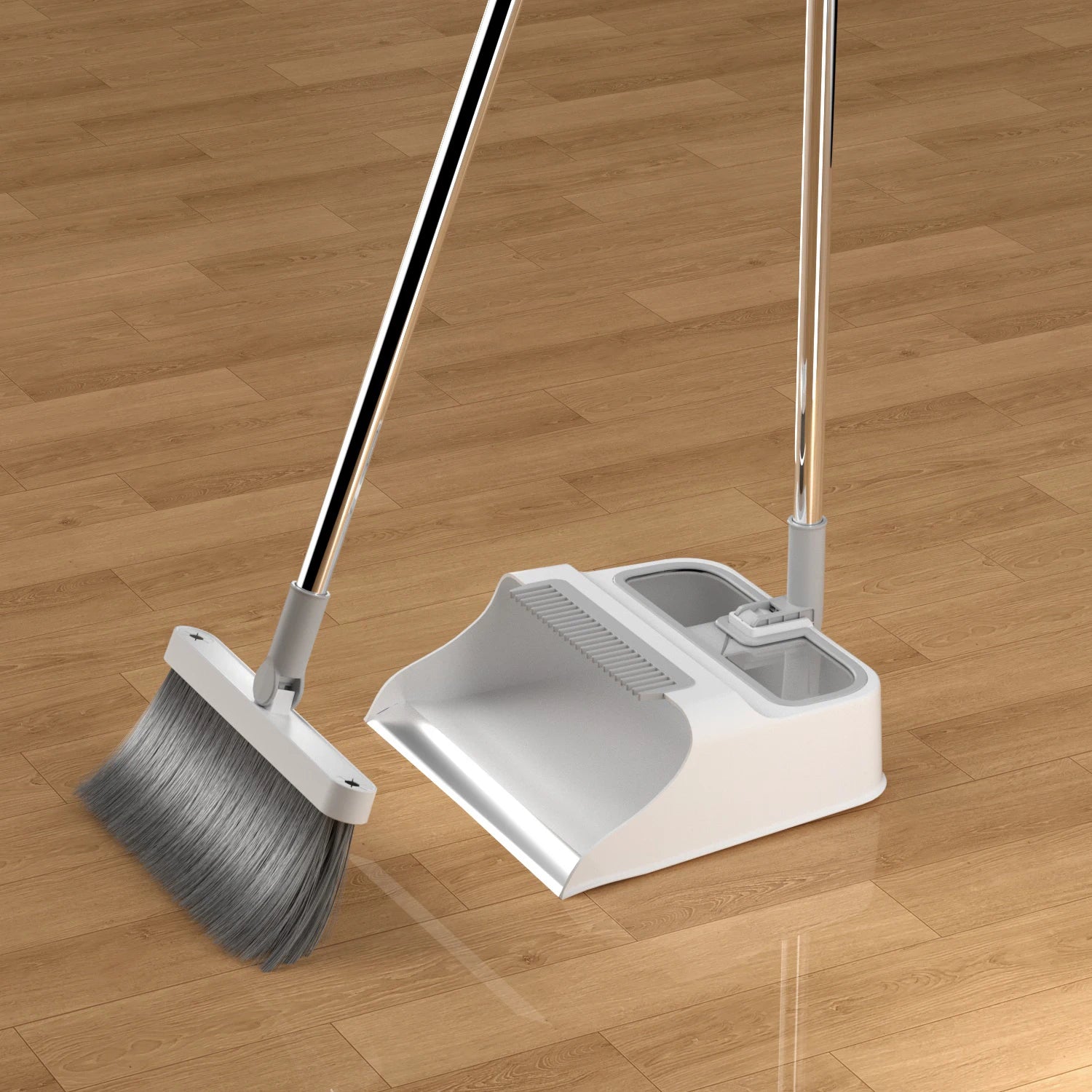 Realida Floor Broom Soft Bristle Self-Cleaning Broom and Dustpan Set With Teeth Plastic Handle for Pet Hair Home Cleaning