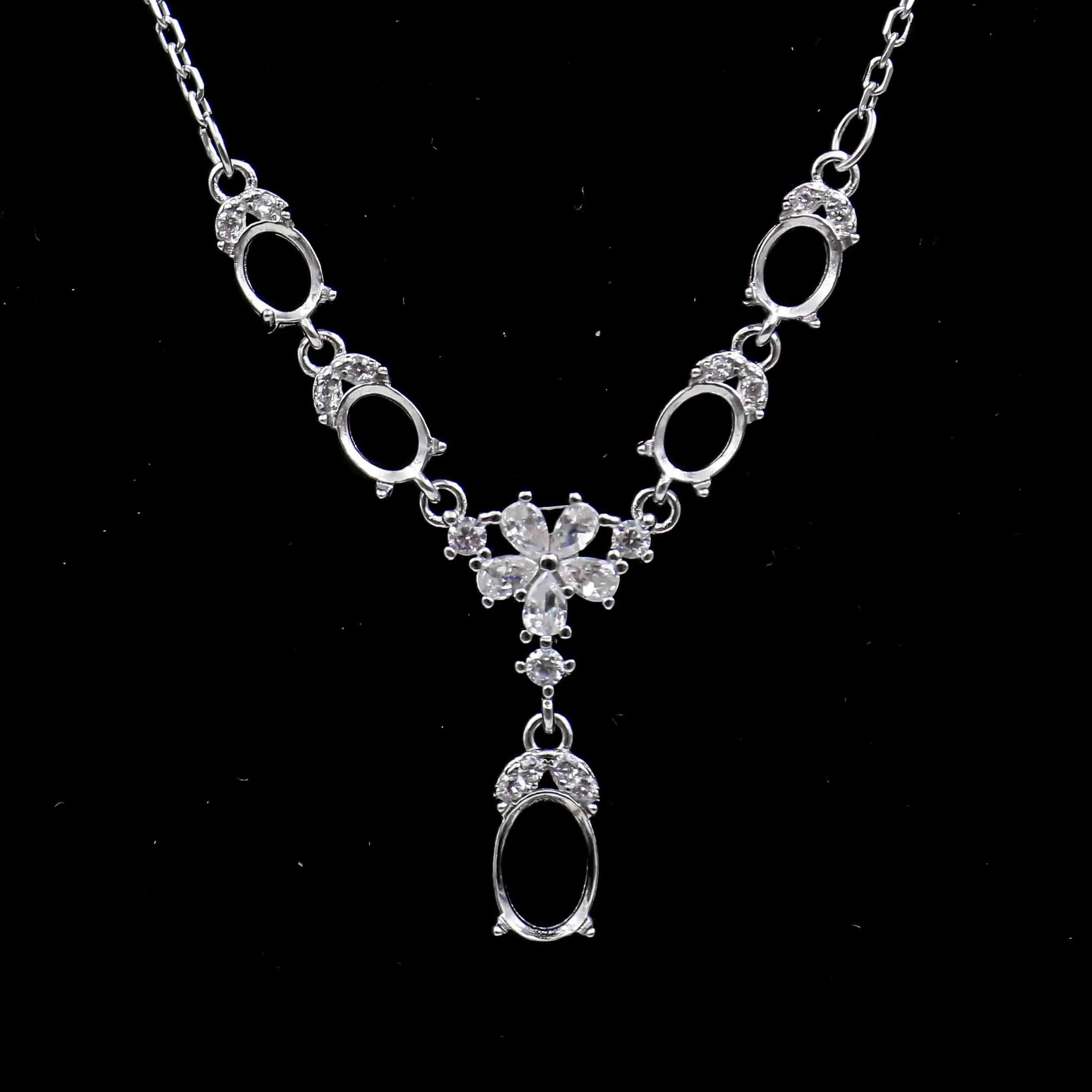 Sterling Silver 4*5+5*7mm Semi Mount Necklace Empty Support Blank Claws Setting S925 Base Without Center Stone for DIY Inlay