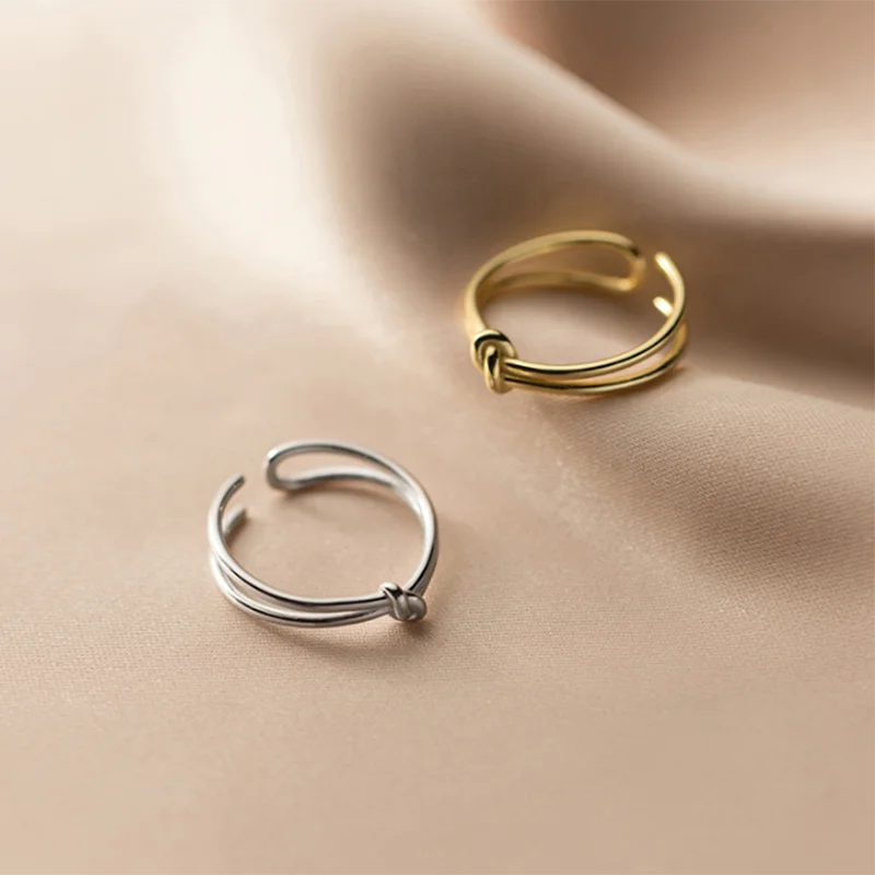 Chic Women's 925 Sterling Silver Finger Ring Korean Minimalist Double Knot Design for Wedding Parties Fashionable Party Jewelry
