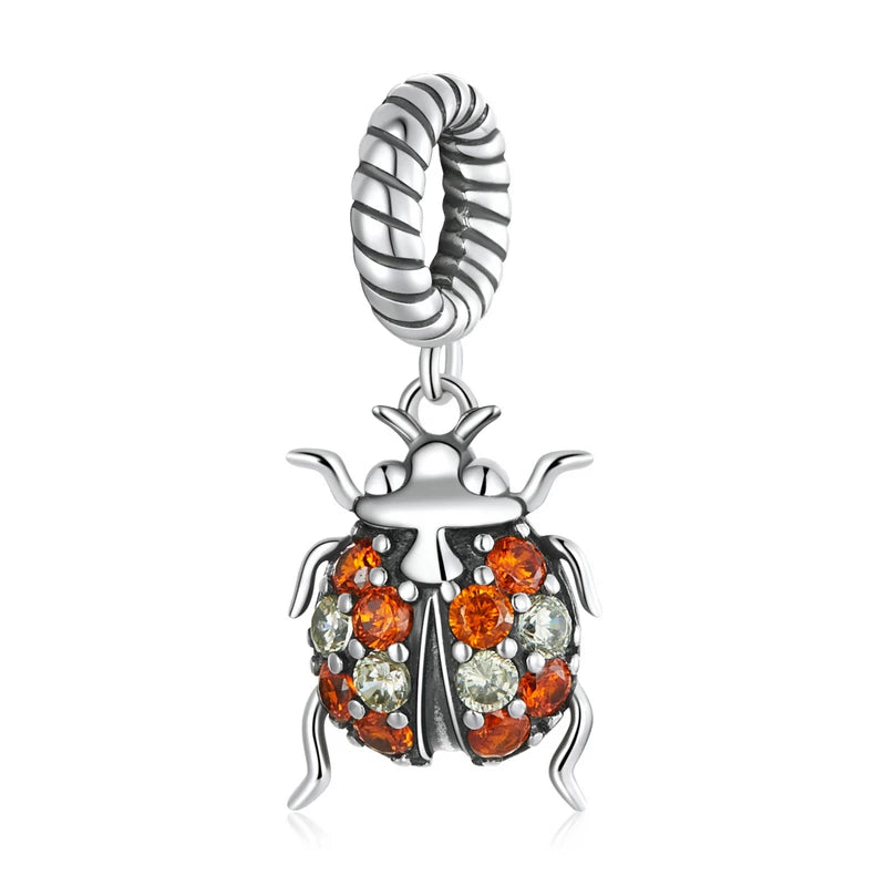 925 Sterling Silver Delicate Ladybug Pendant with Dazzling Zircon Stone for DIY Fine Jewelry on Bracelet or Necklace SCC2179