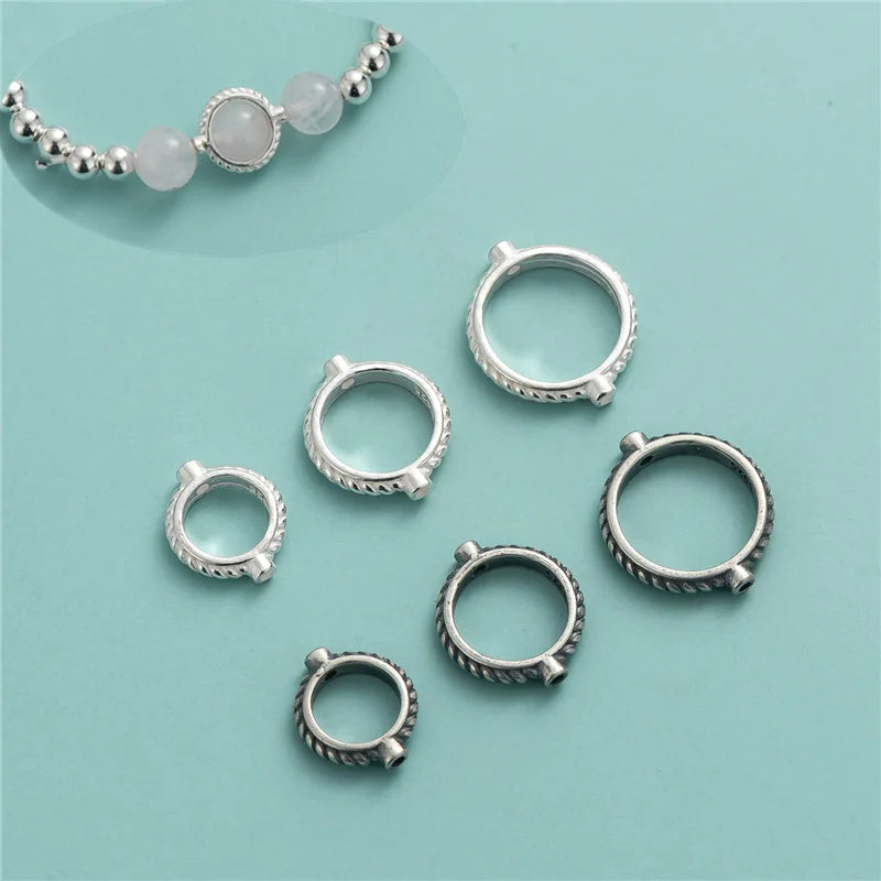 Minimalism 925 Sterling Silver Black Stripe Round Beaded Frame for Bracelet/Necklace Making Accessories