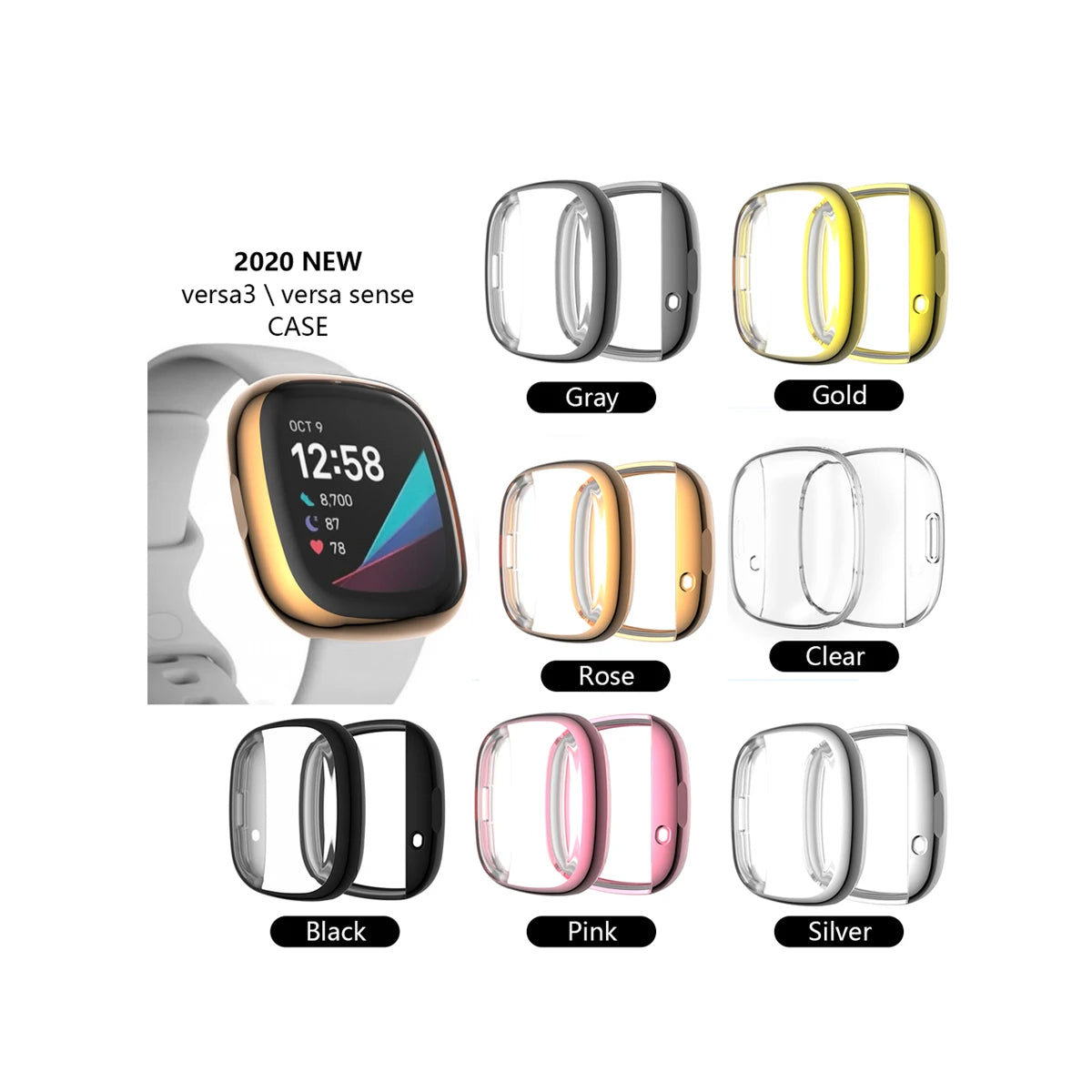 ShanHai Screen Protector TPU Cover for Fitbit Versa 3/Sense Watch Case Lightweight Bumper Scratch-resistant Shell Accessories