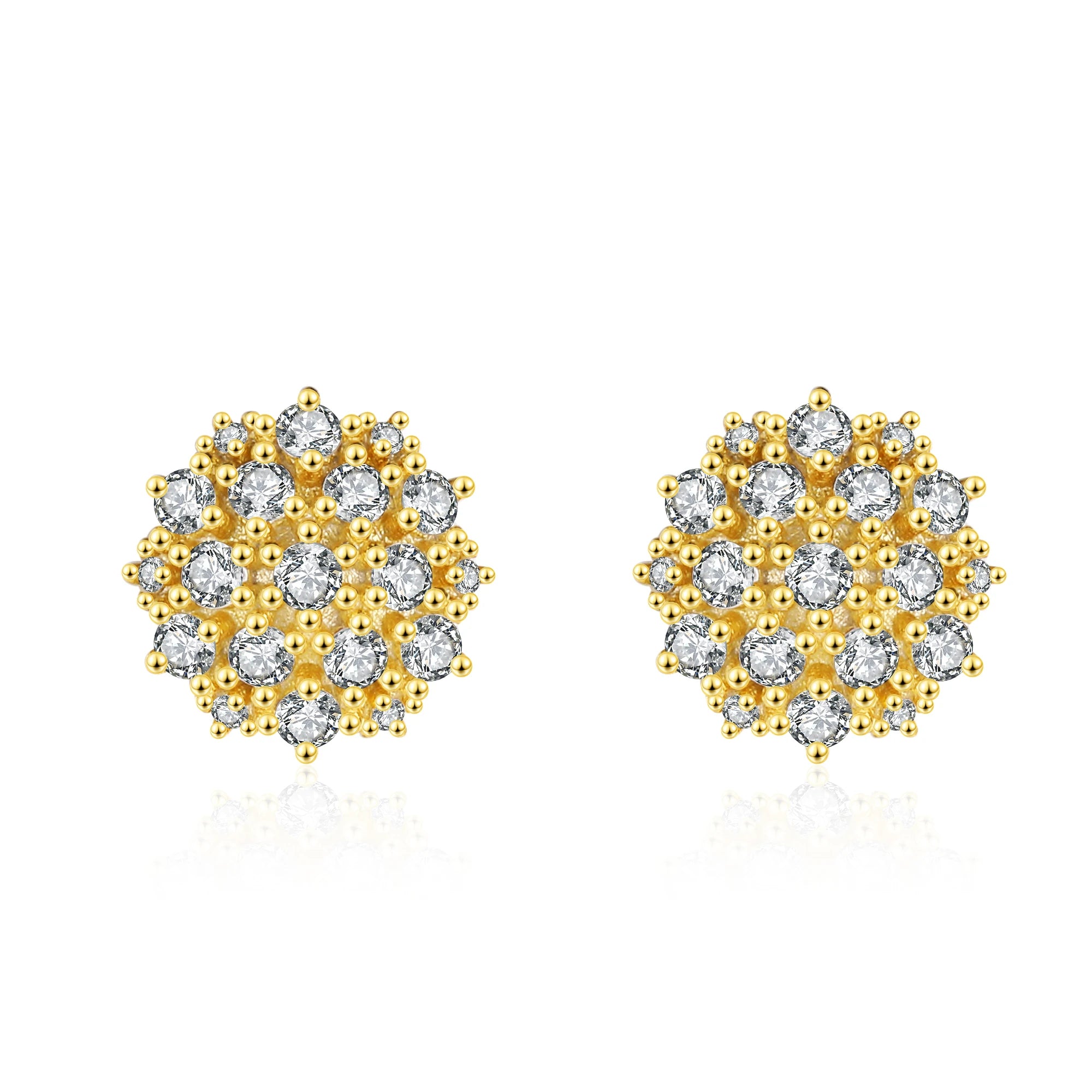 S925 Sterling Silver Cute Flower Zircon Stud Earrings Gold Plated for Women-Wedding Gift Luxury Fashion Jewelry