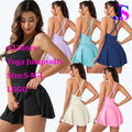 Women Cross Back Dress Yoga Jumpsuits Gym Fitness BodySuit Workout Clothes Sportswear Tracksuits Shapewear Tennis Skirt With Cup