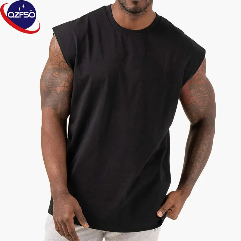 Custom logo Muscle Shirt Vest 100% Cotton tank Top for Men Summer Streetwear Breathable Oversized Men Gym Sleeveless T Shirt