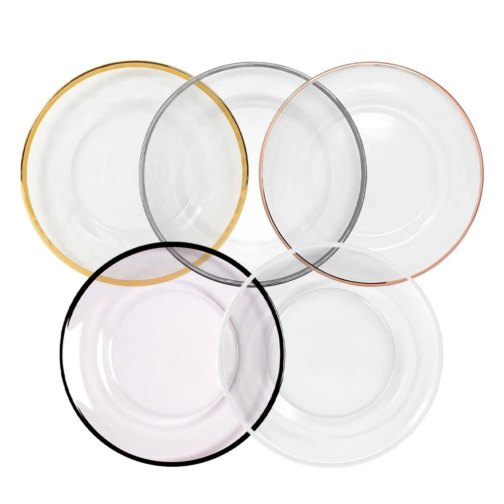 Kitchenware Set Luxury Serving Tray Dinner Fruit Salad Gold Rim Glass Charger Plates Dishes Plate Dinnerware Sets for Wedding