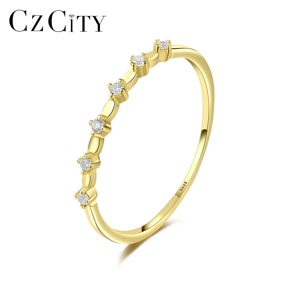 CZCITY 2026 New Trendy Gold Plated Hollow Wave Crystal Jewelry Customized Women Men Simple Fashion Rings