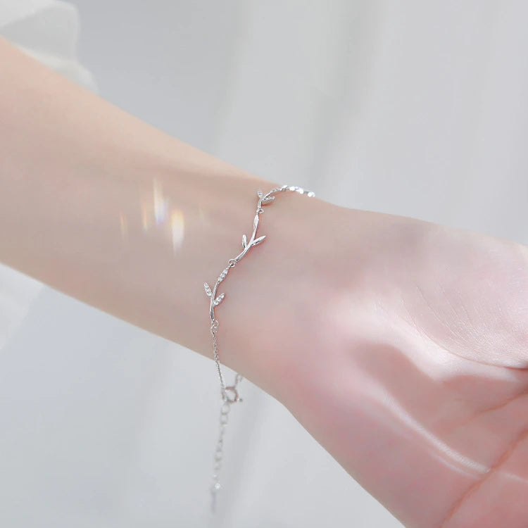 Gold Plated Leaf Bracelets 925 Sterling Silver Vintage Chain Link Charms Wholesale Girl Lady Armband