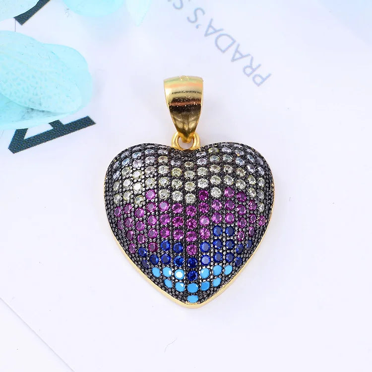 Wholesale Fashion 925 Sterling Silver Pendants 2 Tone Plated Multicolor Pave Setting Love Heart Pendant