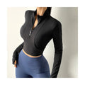 Half Zipper Sports Jacket With Pocket Tight Yoga Clothes Short Style Cycling Fitness Long Sleeve Quick-Drying Crop Top