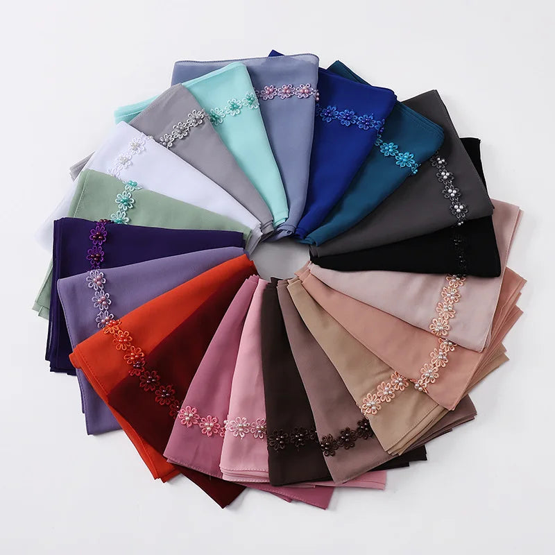 New 2026 Baotou Scarf  Pearl Chiffon Material  Nailed Pearl Decorative Scarf  Foulard Hijab Plain Chiffon Hijabs