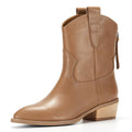 Women's Fashion Mid-Calf Chunky Ankle Boots Calf Leather Chelsea Low Heel Hard-Wearing for Autumn Season