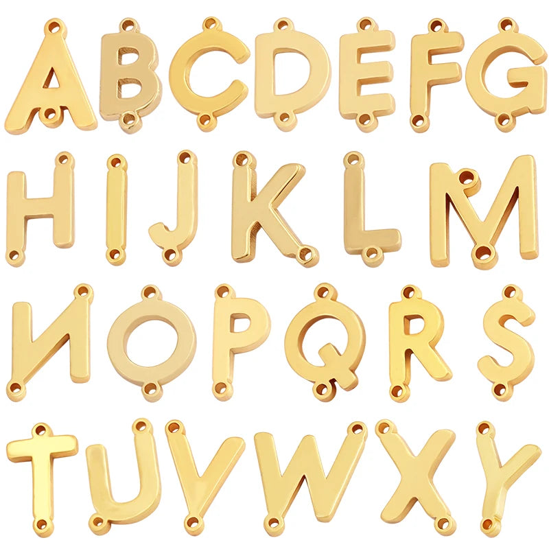 Trendy Initial Letter Alphabet Name Connector18K Gold Bracelet Necklace Charm Jewelry Findings Components Clasps Accessories