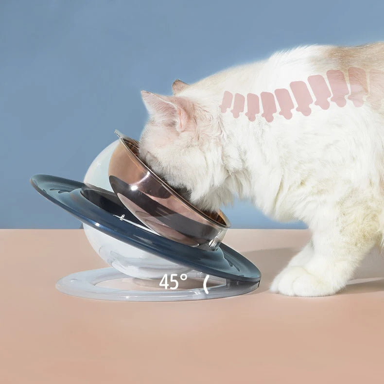 ZMaker UFO Double Bowl Anti-Slip Cat Food and Water Bowl Dry Wet Separation Stainless Steel Pet Bowl