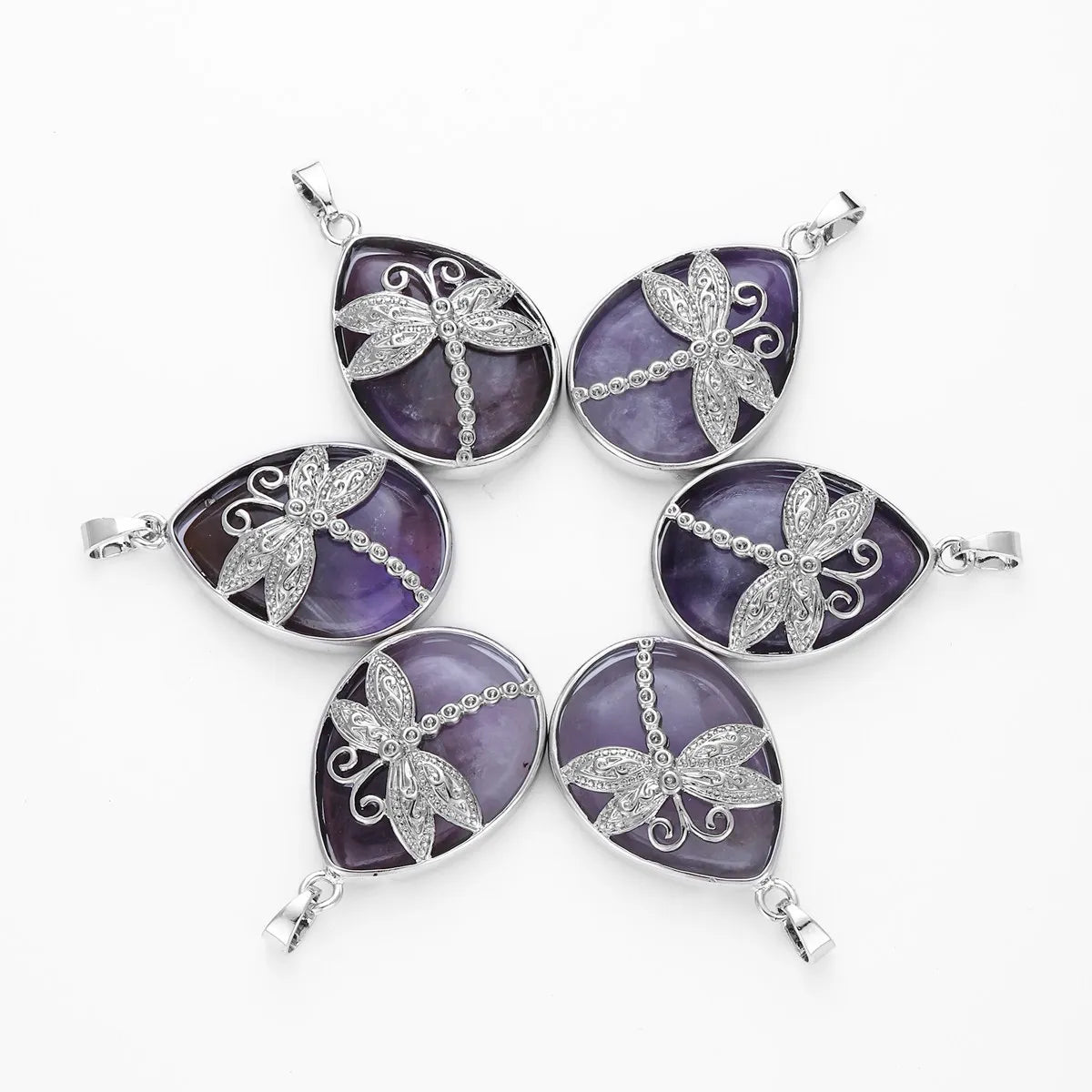 Natural Crystal Gem Water Drop Pendant Necklace Pattern Dragonfly Angel Tears Pendant Dragonfly Necklace Gifts for Women