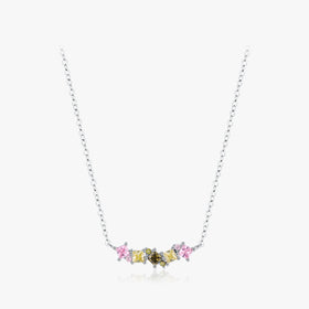Trendy Link Chain for Women Party Fine Jewelry 925 Sterling Silver Cut Rainbow Candy Princess Cut Zirconia Pendant Necklace