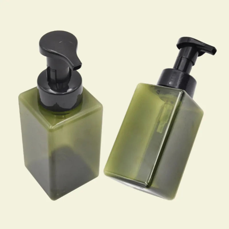 Eco Friendly Packaging 200ml 300ml 500ml Square Green  PET Frosted Cosmetic Foaming Foam Pump Packaging Bottles With Foam Pump