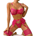 Hot Sale 4-piece Women Lingerie Suit Floral Lace Bra Panty Garter Lingerie Set Sexy Erotic Seductive Lingerie
