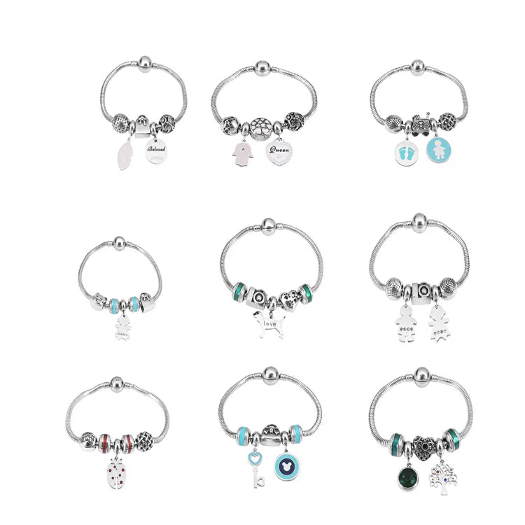 Amonzon Hot Sale Quality Heart Sterling Silver Plated Stainless Steel Necklace Bracelet Sets Pendants Charm Bracelets Trendy