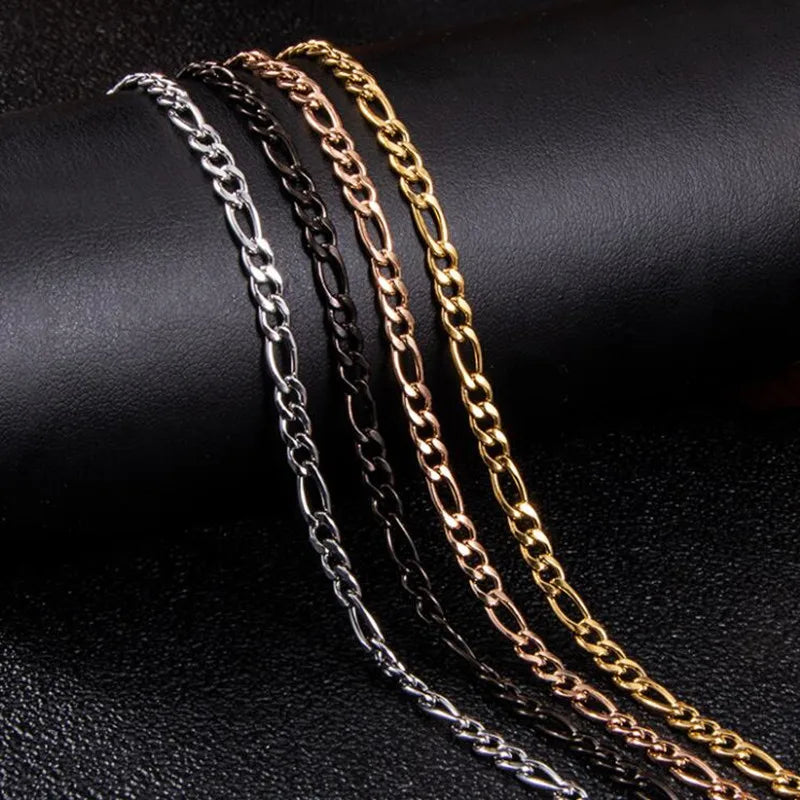 Tarnish Free 18k Gold Plated Stainless Steel Chain 3:1 Figaro Link Chain Necklace Chain for Men