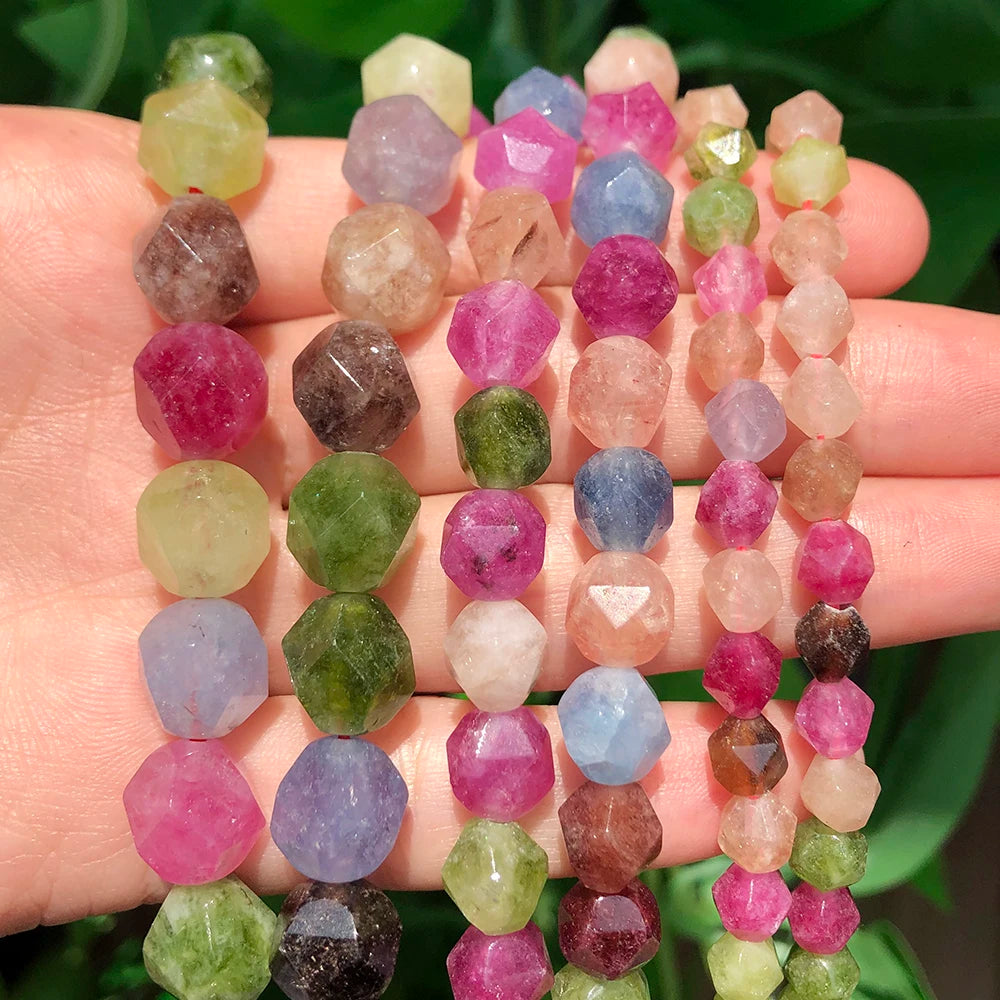 Hot Sale Faceted Star Cut 6/8/10MM Colorful Tourmaline Jades for DIY Jewelry Making Bracelets Stone Beads