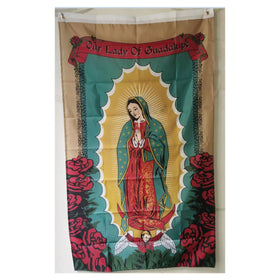 Custom Cheap 3x5FT Our Lady Guadalupe Flag Roses Virgin Mary Catholic Latin Decor Banner