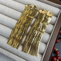Fashionable Trendy Long Brass Tassel Drop Earrings Elegant Jewelry Accessory