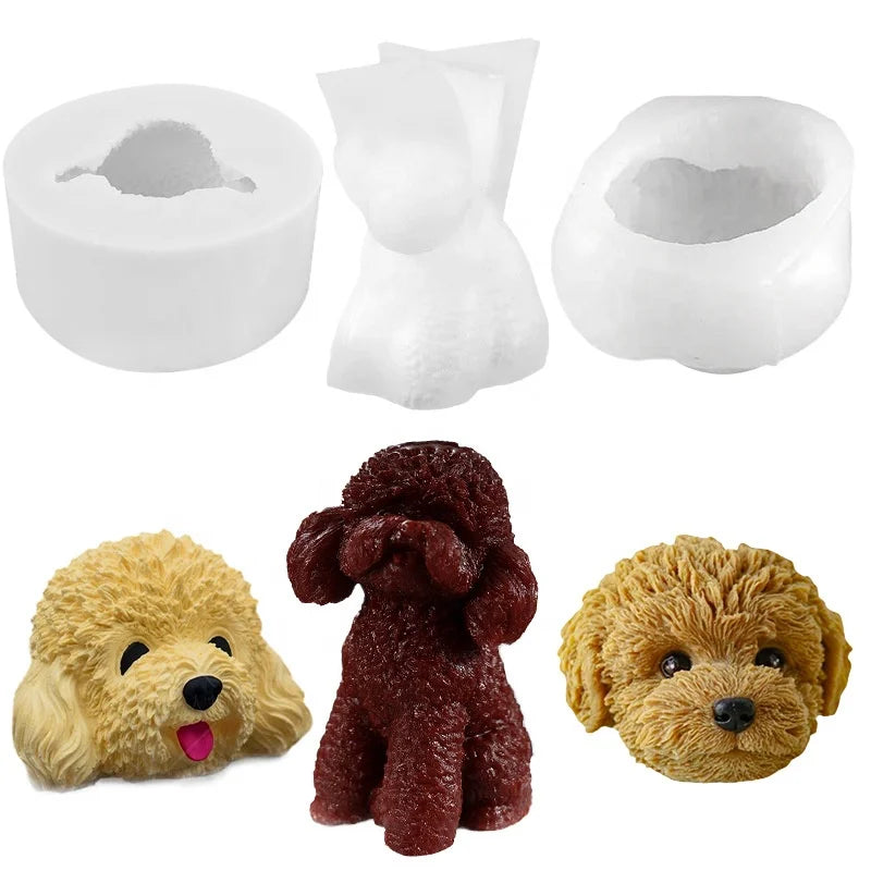 D-8154 Cute Teddy Puppy Silicone Candle Mold Lovely Tactic Dog Head Wax Mould Art Form for Candles Aromatherapy Handmade Crafts