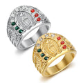 Vintage Religious Hip Hop Statement Stackable Band Mens Stainless Steel 18K Gold Zircon Bling Iced Out Guadalupe La Virgen Ring