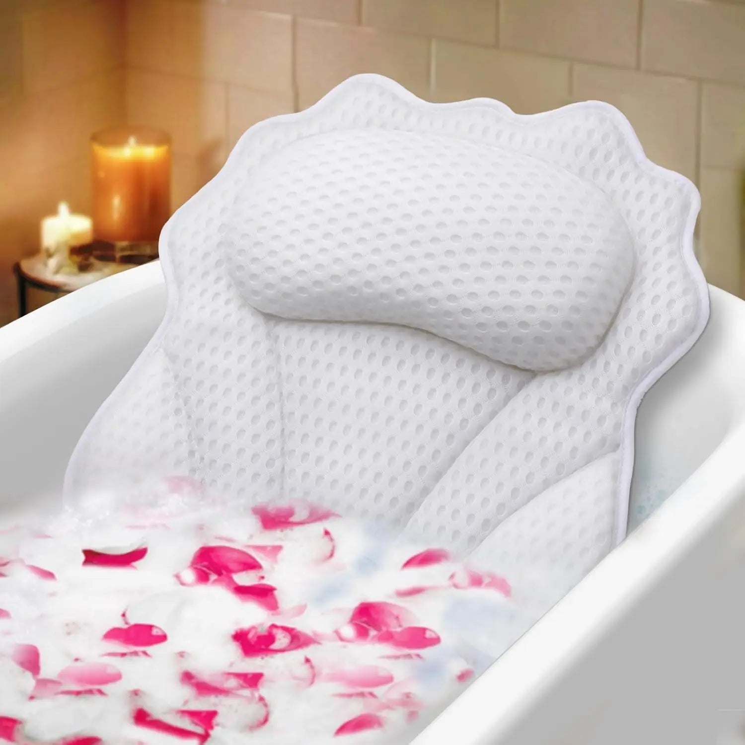 Soft 4D Air Mesh Bath Tub Pillows with Non Slip Suction Cups Luxury Bathtub Pillow for Head and Neck Support