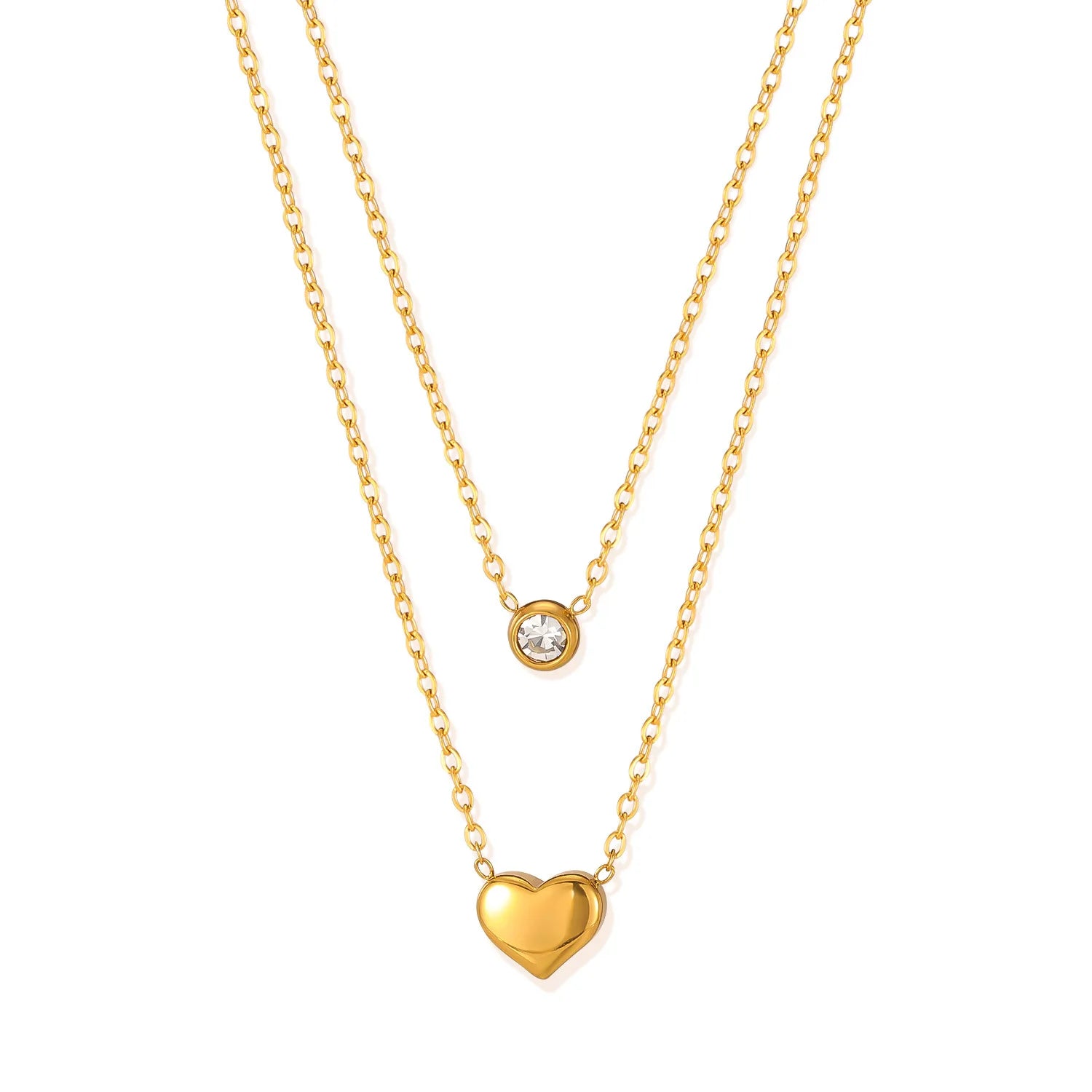 Fashionable Women's Stainless Steel Love Diamond Necklace Heart Double-Layer Collarbone Chain Versatile Design Gift