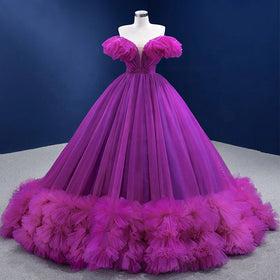 Jancember RSM67520 Vintage Purple Ruched Tulle Pearls Birthday Party Formal Evening Dresses