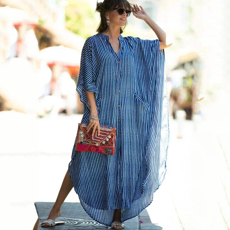Beach Cover-Ups Cotton Floral Printed Holiday Long Skirts Bikini Sunscreen Cover Ups