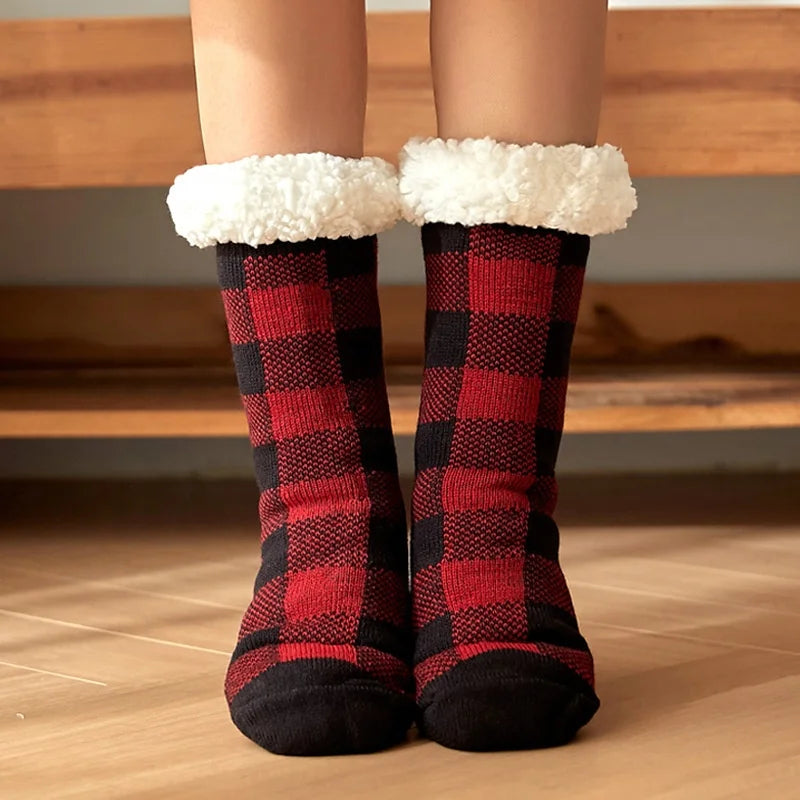 Wholesale Winter Indoor Warm Fleece Lined Floor Socks Women Thick Grips Sherpa Slipper Socks