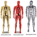 Full Body Male Plastic Muscular Window Abstract stand Mannequin with Egg Head and Shining Mirrored Chrome Finish Metallic sliver