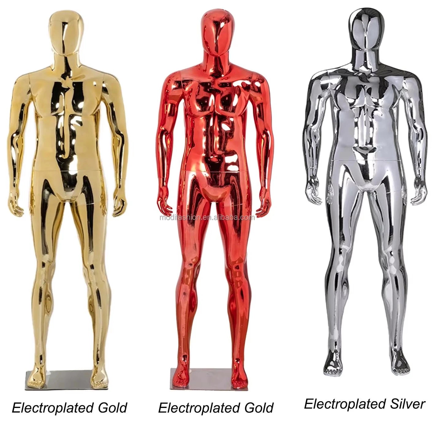 Full Body Male Plastic Muscular Window Abstract stand Mannequin with Egg Head and Shining Mirrored Chrome Finish Metallic sliver