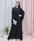 2022 Latest Design Traditional Muslim Clothing Nida Handmade Peal 3 Pc Set Black Muslim Abaya Women Maxi Dresses