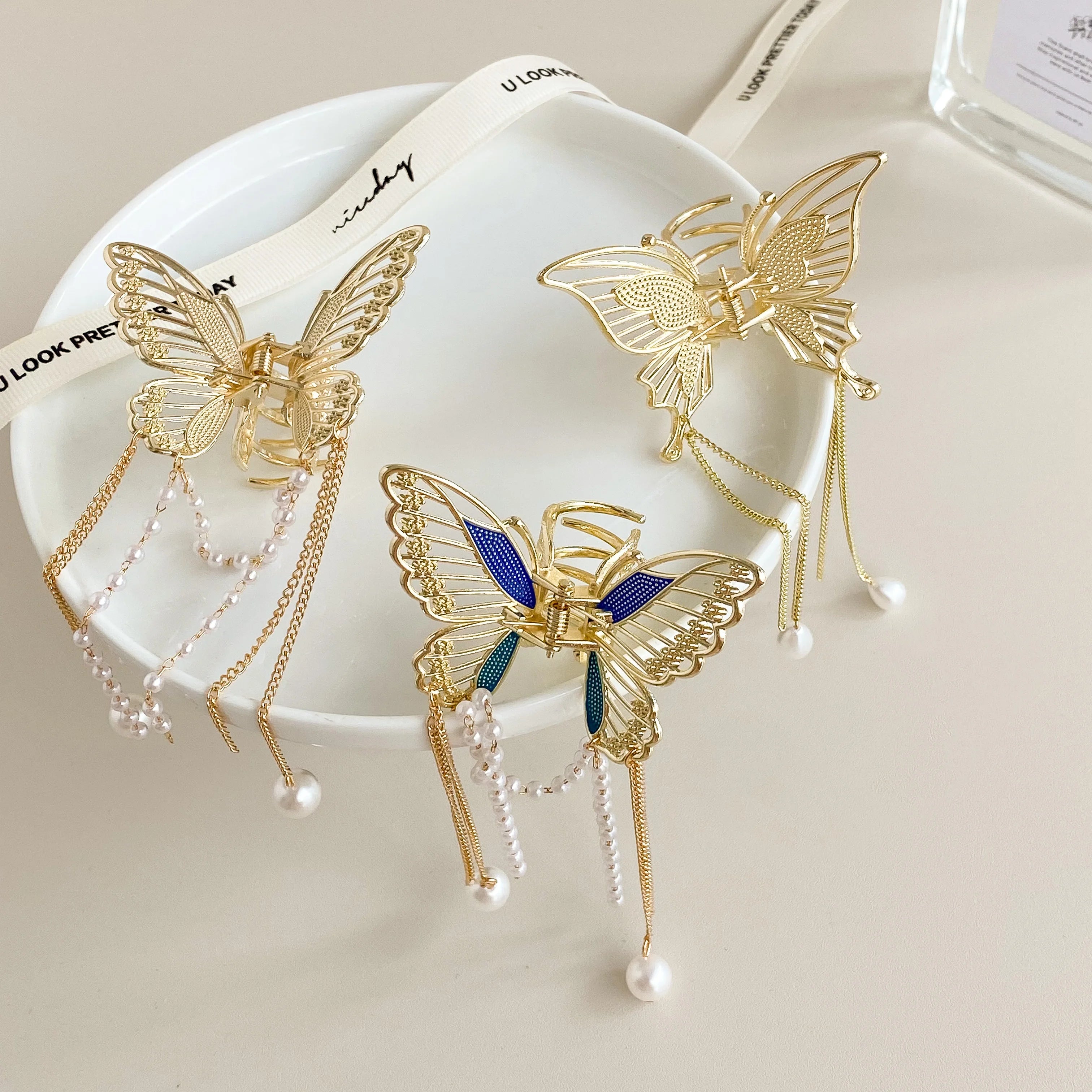 Sayoung New Product Hot Selling alligator Creaseless clear Cut Girl Alloy butterfly Hair Clips for Women Hair Accessories