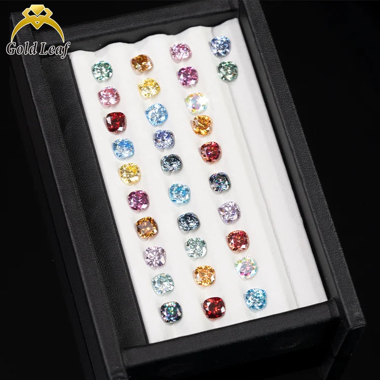 Goldleaf RTS Wholesale Cushion Cut Plating Full Multicolor Moissanite Diamond with GRA Certificate Moissanite Loose Gemstones