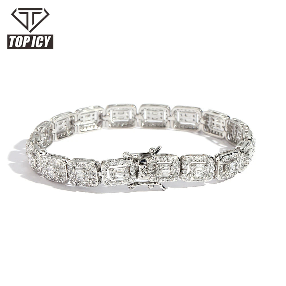 2022 New Arrival  Fashion Hot Selling 7mm Hip Hop CZ Chain Gold Plated Bracelet Baguette Crystal Bracelet Men
