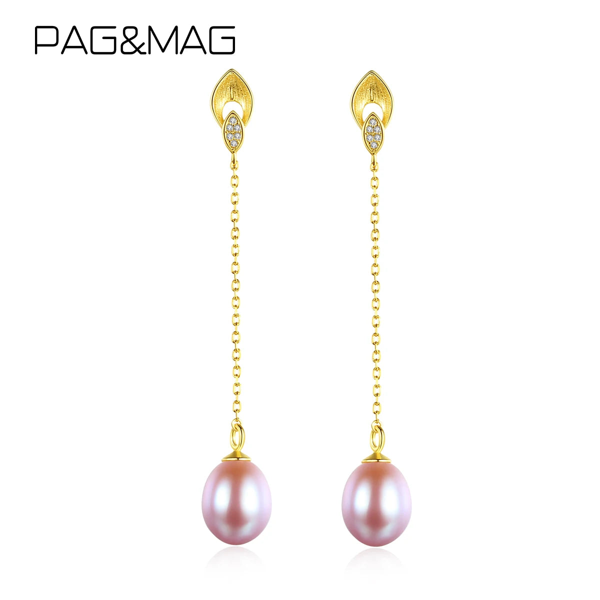PAG&MAG Drop Pearl Earrings Fashion Style Pendant Earrings for Women Gifts 18k Gold Plated Link Chain